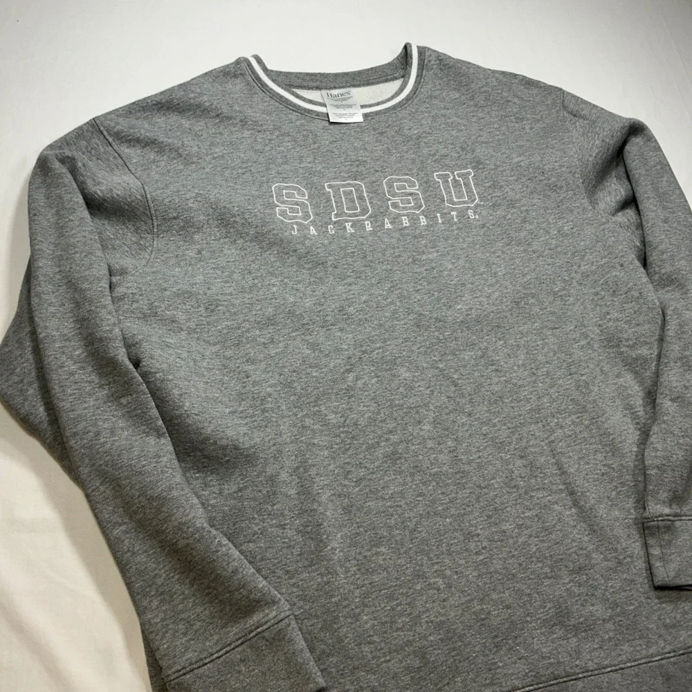 SDSU Jackrabbits‎ Hanes Gray Crewneck Sweatshirt Mens Pullover College Apparel